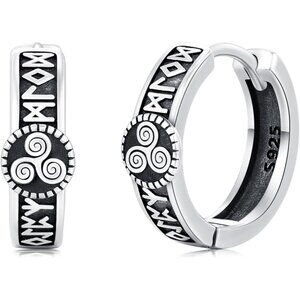 925 Sterling Silver Celtic Viking Hoop Earrings 15mm NWT